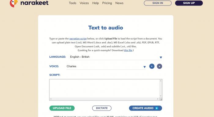 Narakeet audioboekenfabrikant