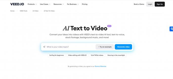 Отворете текста на AI към видео инструмента